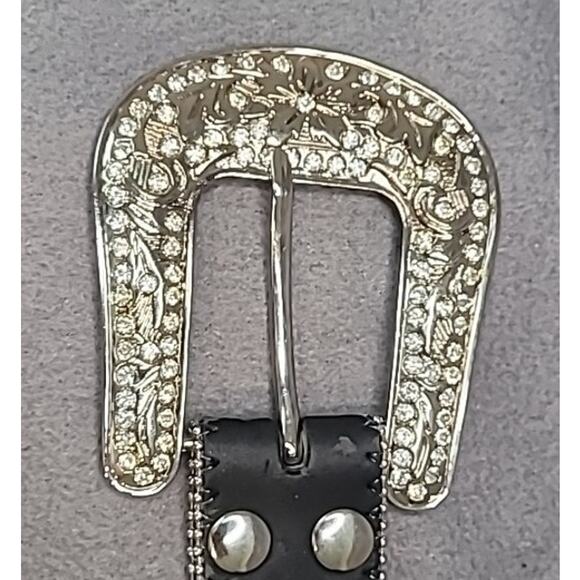 Vintage Nocona Studded Rhinestone Leather Belt Women’s M 34–36" Bling Y2K - Picture 3 of 11